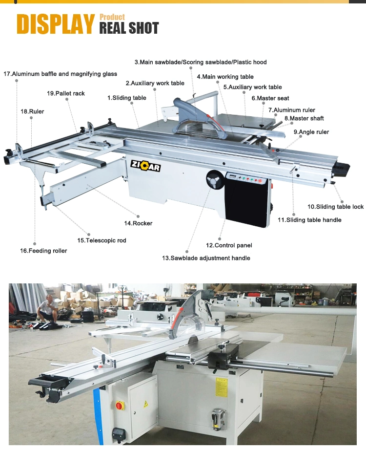 ZICAR woodworking sliding table circular saw with Digital Display and Electric Lifting